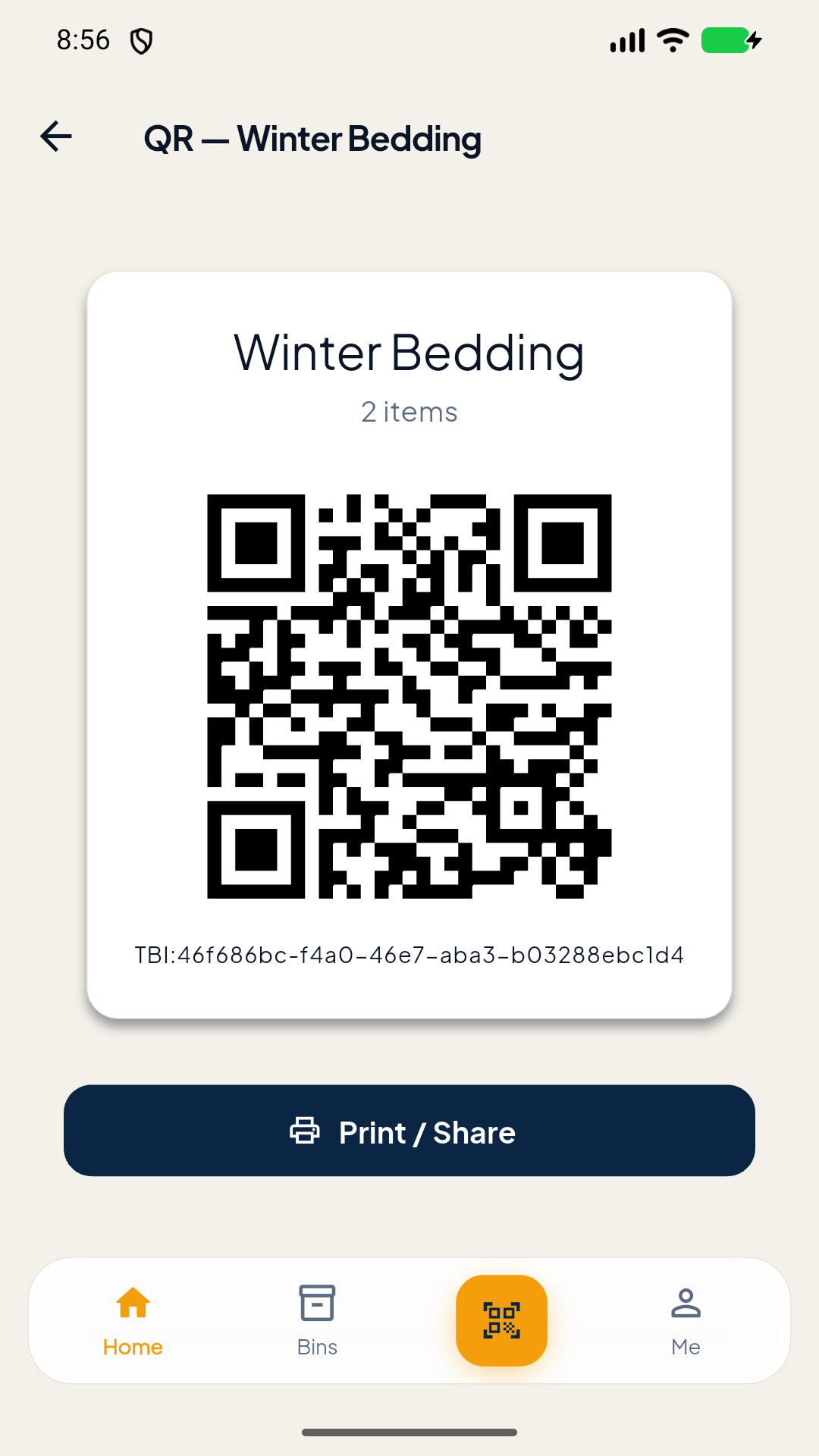 A printable QR label for a household bin